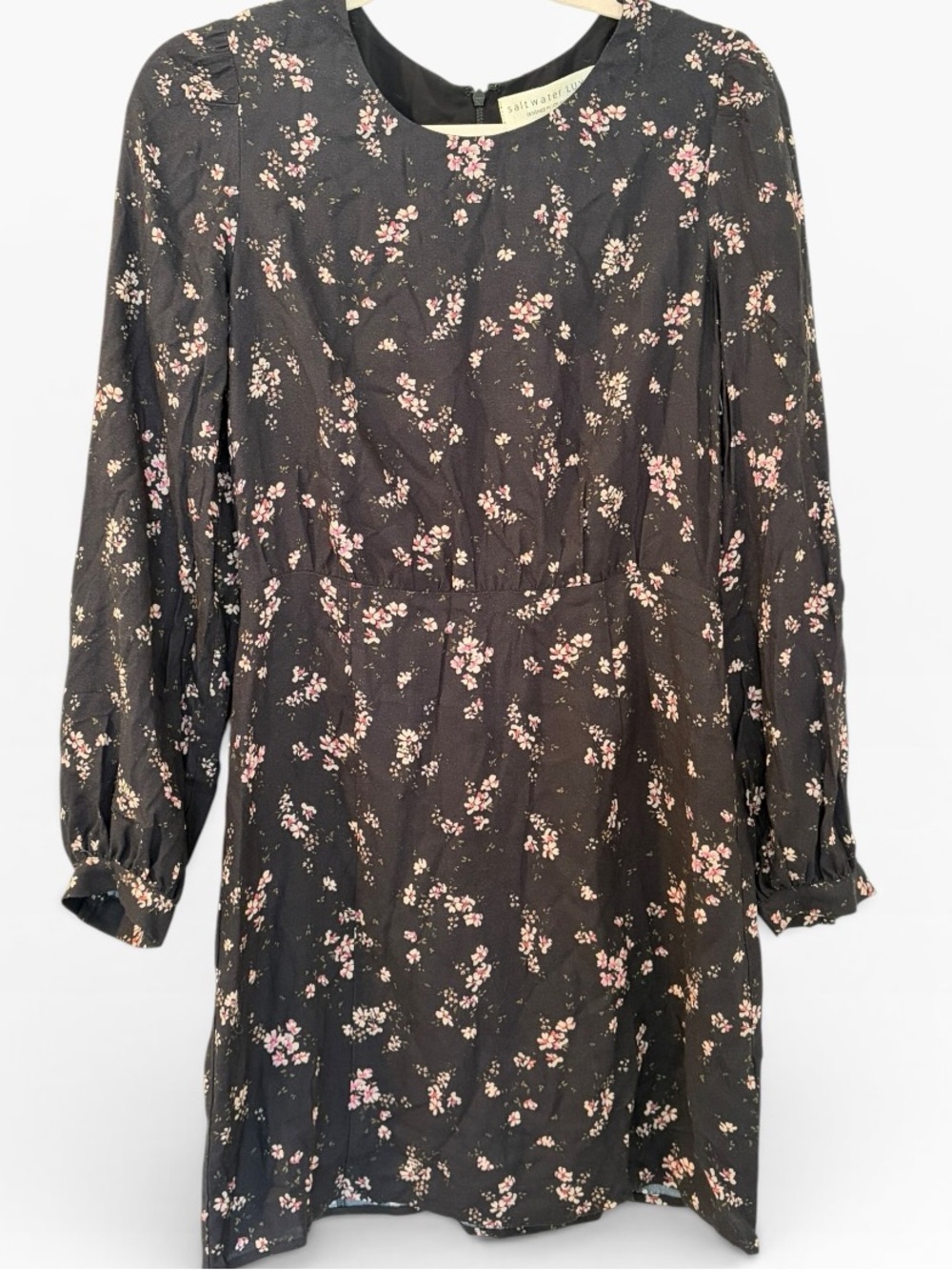 Saltwater Luxe Floral Mini Dress Black Long Sleeve Size Small